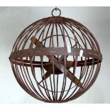 an antique style iron work sphere caged gimble oil ships hanging light, 40 cm in diameter approx