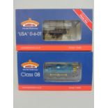 2 Bachmann locomotives: 32-115B 08818 BR blue wasp stripes (weathered) and MR-102 USA Class 0-6-0T