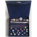 Collection of contemporary silver jewellery comprising eighteen gem set dress rings of varying