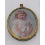 Early 20th century British school - Half length miniature portrait of a red haired, brown eyed