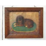 19th century school in the naive manner - Study of a brown and white King Charles Spaniel lying on a