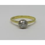 18ct diamond solitaire ring, 0.75cts approx, size L/M, 3g
