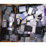 A large amount of mixed camera batteries to include Canon, Fuji, Casio, etc; together with a JVC
