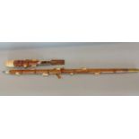 Good quality Chinese bamboo walking stick, mounted by a carved ivory mouse knop and further carved
