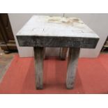 A heavy primitive oak and figured oak rustic table, raised on four sturdy square cut splayed