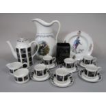 A collection of Midwinter coffee wares with abstract style black, buff and grey circle detail,