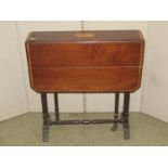 An inlaid Edwardian mahogany drop-leaf Sutherland type tea table with satin-wood cross-banding and