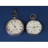 Waltham silver lever pocket watch, the enamelled dial with Roman Numerals and subsidiary second