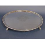 Impressive Georgian silver salver with beaded scalloped rim, centrally engraved with a floral