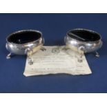 Pair of George III silver salts, with blue glass liners, maker David and Robert Hennell of London,