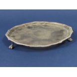 Late Victorian silver waiter with scalloped and beaded rim, essentially engraved with floral