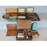 A box of interesting items to include watchmakers tools in various wooden boxes, other tools,