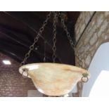An alabaster domed ceiling light, with pendant chain fitting, 38 cm diameter