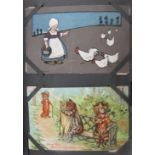 A Postcard album containing a quantity of mixed early 20th century cards, subjects include