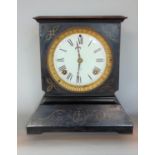 19th century Asonia cast iron chiming mantle clock, with two train enamel dial, Roman numerals, gilt