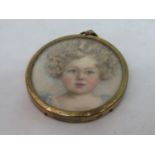 Mary Mellops? late 19th century British school - Bust length miniature portrait of a curly haired