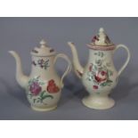 Two late 18th century cream ware coffee pots, both with polychrome painted floral sprigs and sprays,