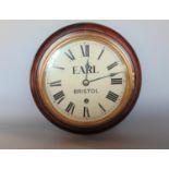 Single train Earl of Bristol mahogany wall dial, with brass bezel, enamelled dial with Roman
