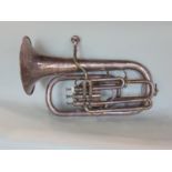 Excelsior Soncrous Class A Haukes & Son of London silver plated tenor horn, 23cm long