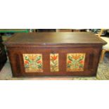 A substantial continental pine coffer with original painted floral detail, possibly Dutch, dated