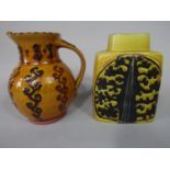 A Royal Copenhagen Fajance vase, with painted stylised tree decoration on a mustard coloured ground,