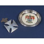 Silver hat badge in the form of a Maltese Cross, maker HL & Co Ltd, London 1956, together with a