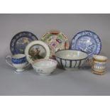 A collection of early 19th century and later ceramics including a pearl ware bowl with polychrome