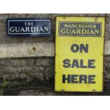 An enamel street advertising sign for both the Manchester Guardian and The Guardian - On Sale Here
