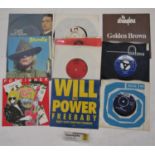 A collection of vinyl 45 RPM records, artists include Tubeway Army, Mannfred, Andy Fairweather