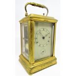 Good quality French gilt brass carriage clock, attributed to Joseph Soldano, the engine turned