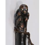 A primitive knobbly walking cane, possibly hawthorn, with carved monkey knop