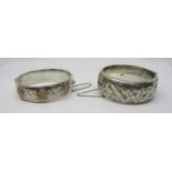 Silver hinged bangle with gold Tudor rose decoration and engraved foliate detail, maker 'L & Co' and