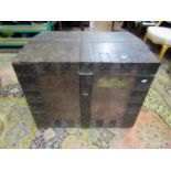 Mid-19th century oak and steel banded silver chest, bearing the brass plaque S A M, Homfray Esq,