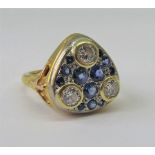 Martin White of Tetbury - impressive bi-colour 18ct diamond and sapphire cluster ring of