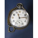 World War II military pocket watch by Helvetia, the dial with coloured Arabic numerals, subsidiary