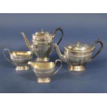 1920s regency style square boat shaped four piece tea service, comprising teapot, hot water pot,