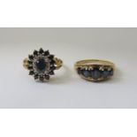 Two 9ct blue topaz dress rings, sizes P & Q, 7g total (2)