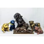 Seven figures of Bulldogs in brass, bronze, ceramic, etc 28 cm in height and smaller