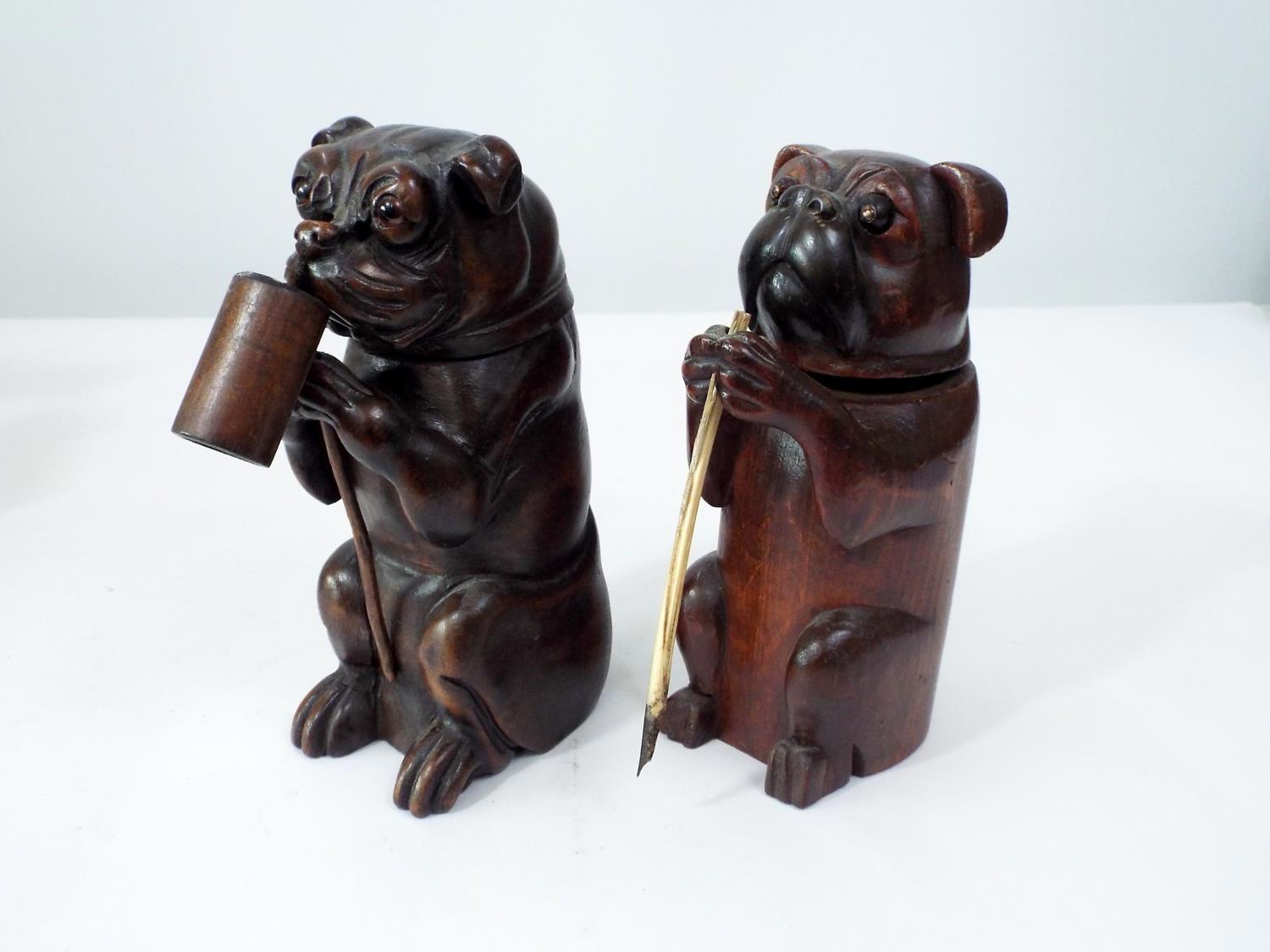 Two carved soft wood models of Bulldogs, both with hinged necks, one supporting a tankard, the other - Image 2 of 3