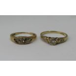 Two 9ct diamond set rings, 4g total (one stone vacant) (2)