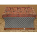 A sarcophagus shaped box ottoman with Eastern carpet upholstered hinged lid and further lattice