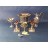 A box containing a large collection of silver plated items comprising a twin handled companion