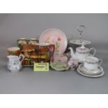 A collection of Royal Albert Silver Maple pattern wares including a two tier cake stand, a milk