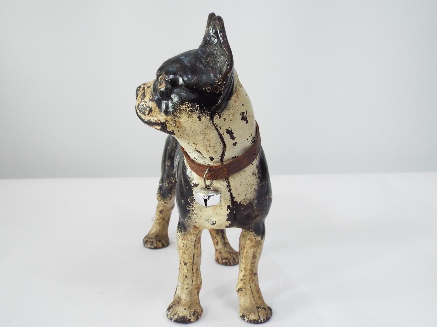 A late 19th century cast iron figure of a standing Bulldog, with original black and white painted - Image 3 of 3