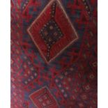 Mashwari runner with repeating medallion decoration in red and blue, 240 x 60cm