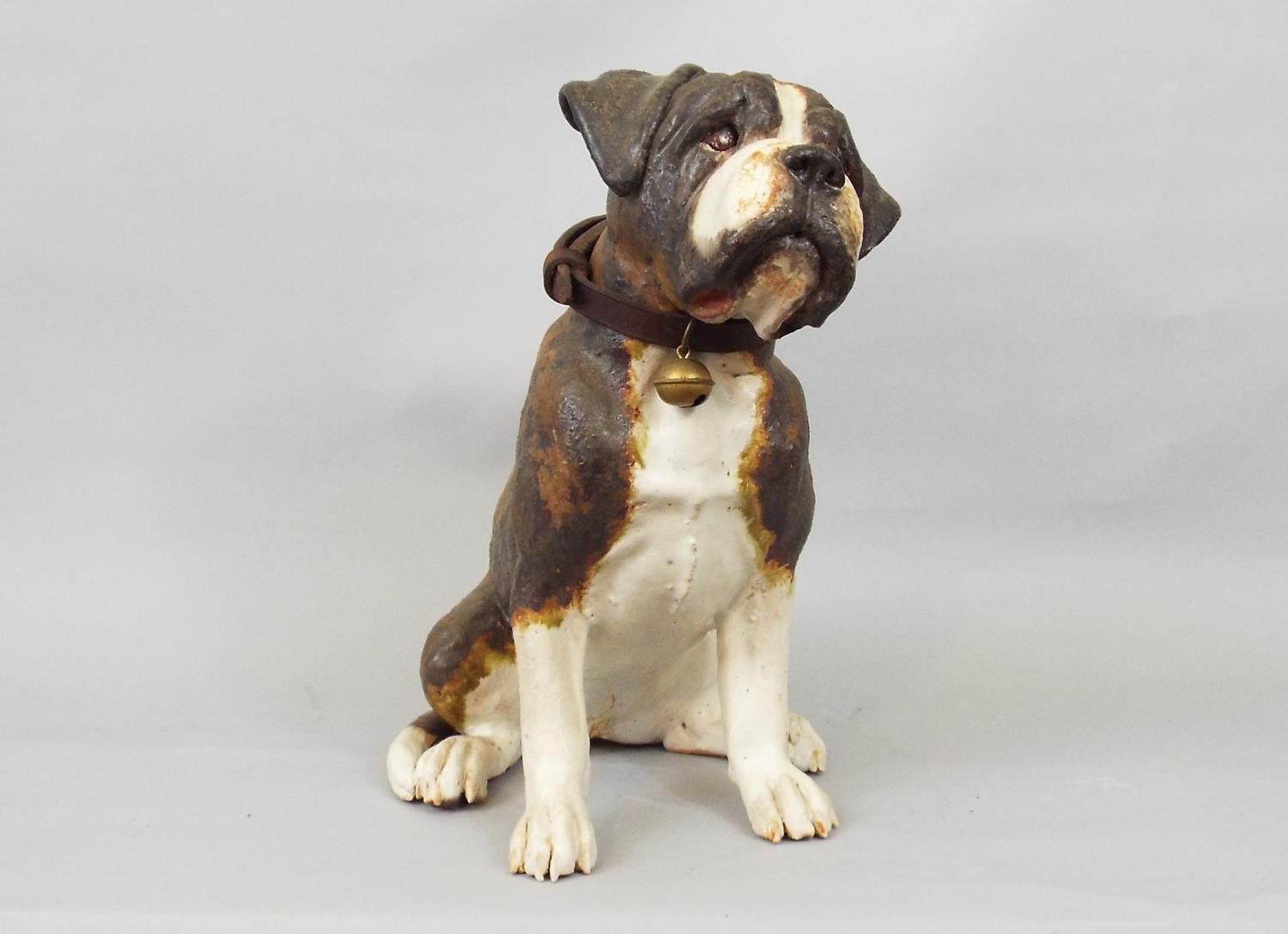 A studio pottery figure of a seated Bulldog by Joanna Cooke, 30cm high - Image 2 of 2