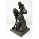Edith Williamson - Bronze mid 20thCentury kneeling mother holding a young child aloft in the other