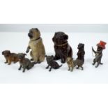 A group of Bulldogs in timber, papier mache, zinc, cold painted bronze (8)