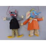 Two Pelham string puppets to include a blue elephant and wolf (2)