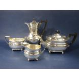 Good 1950s Georgian style four piece boat shaped tea service comprising teapot, water pot, milk jug,